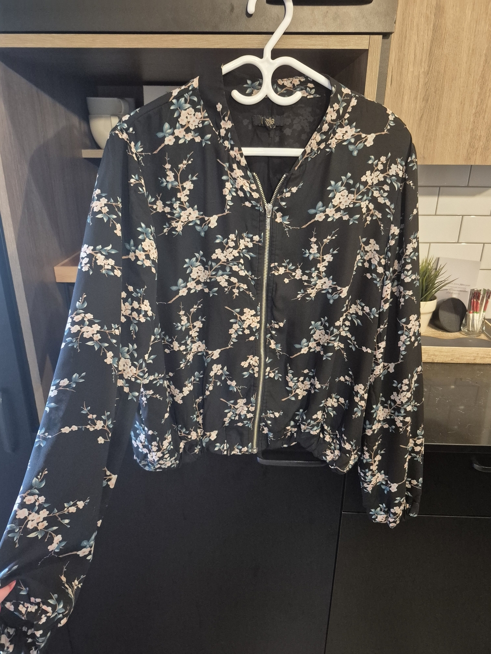 Dalia Black Floral Zip-Up Bomber Jacket